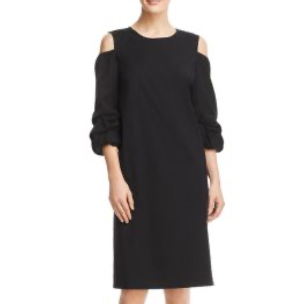 Lafayette 148 New York Willa Black Cold Shoulder Shift Dress| Size L